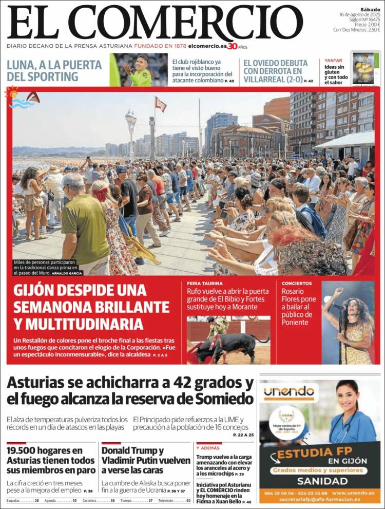 Portada de El Comercio - Gijón (España)