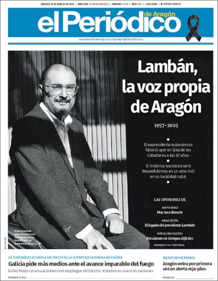 Portada de El Periódico de Aragón (España)