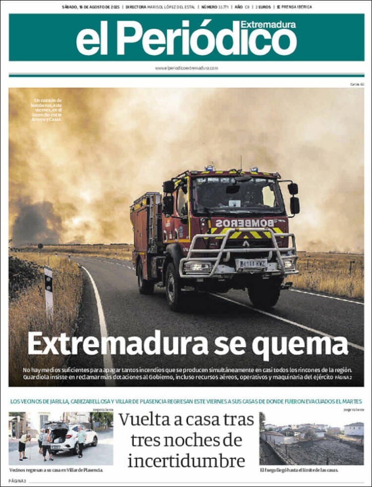 Portada de El Periódico de Extremadura (España)