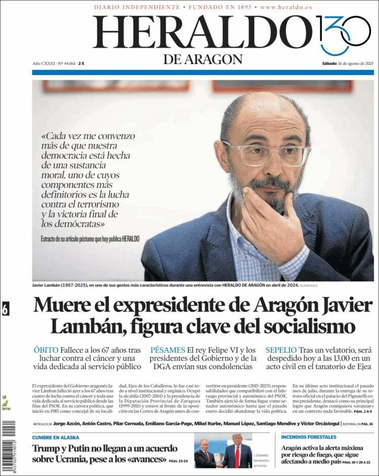 Portada de Heraldo de Aragón (España)