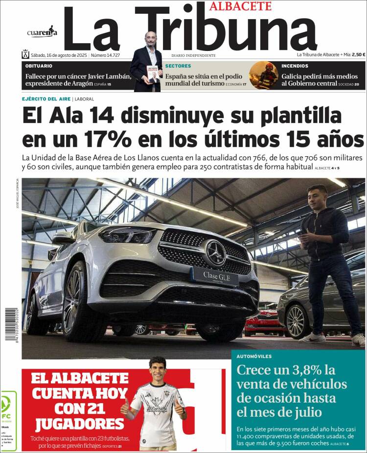 Portada de La Tribuna de Albacete (España)