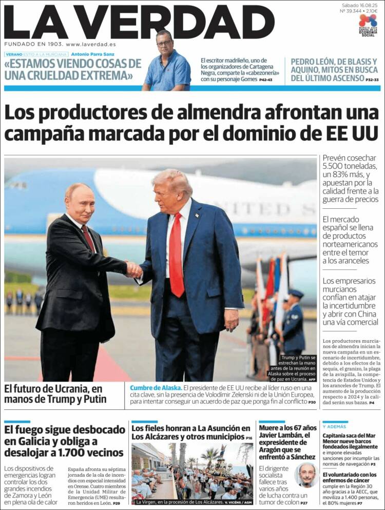 Portada de La Verdad de Murcia (España)