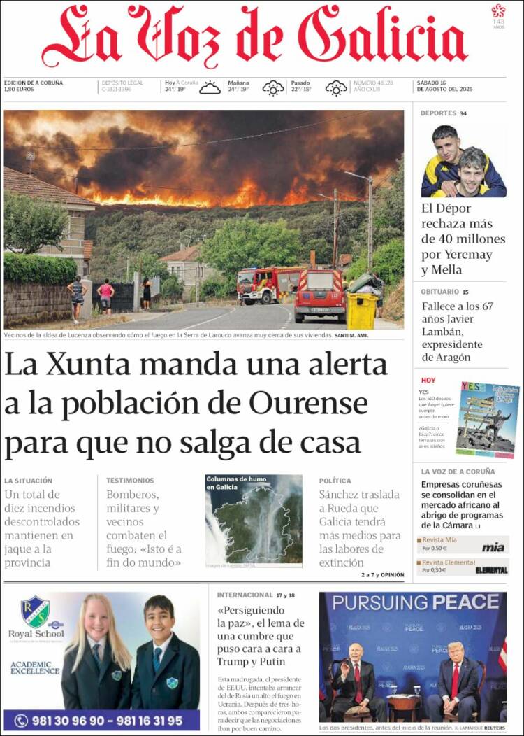 Portada de La Voz de Galicia (España)