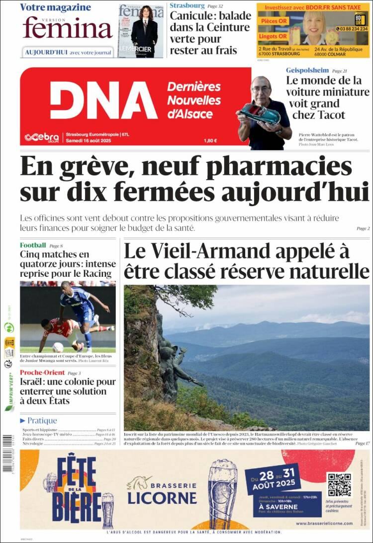 Portada de Les Dernières Nouvelles d'Alsace (Francia)