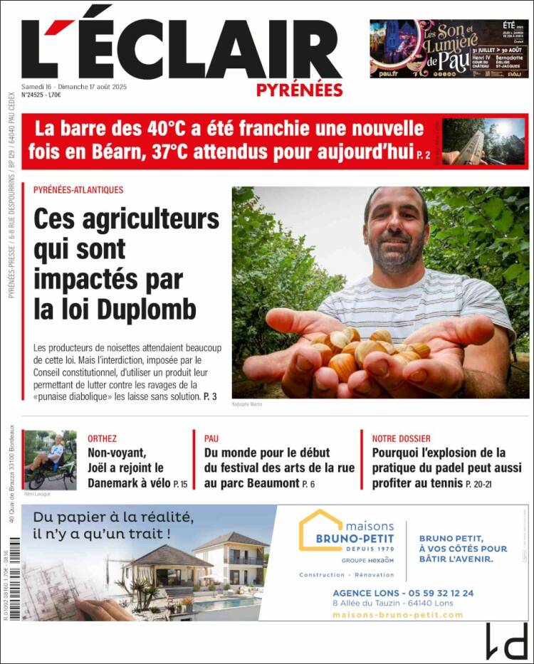 Portada de L'Eclair des Pyrénées (Francia)