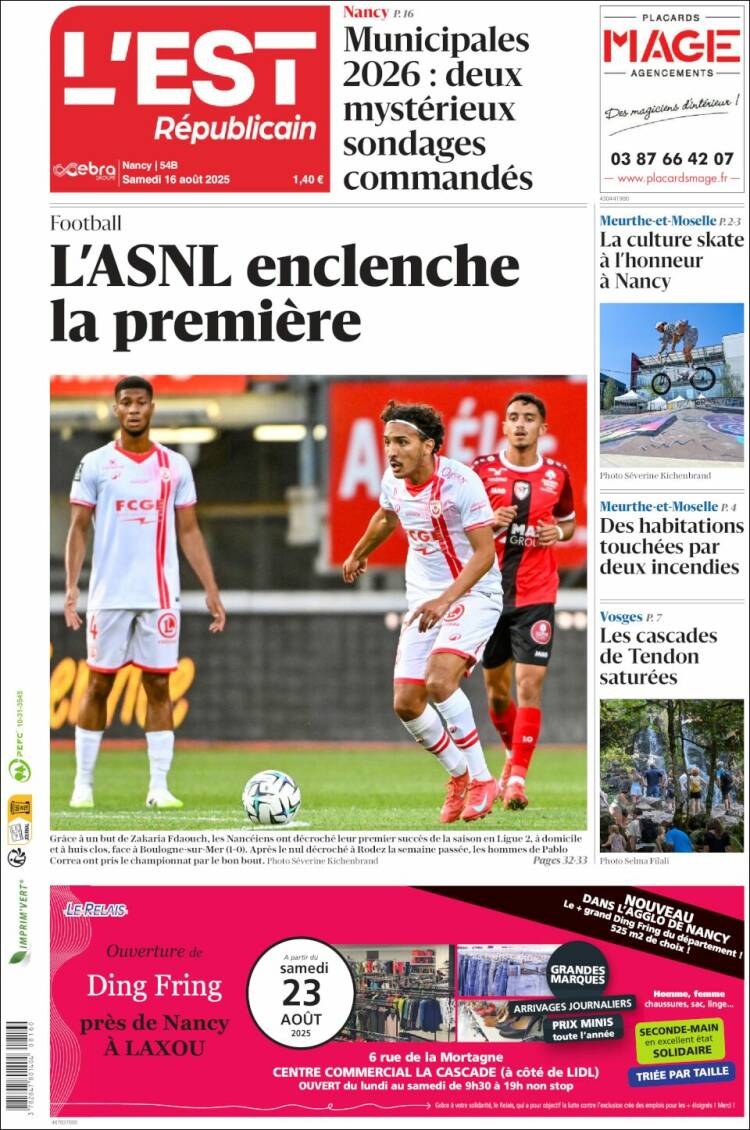 Portada de L'Est Republicain (Francia)