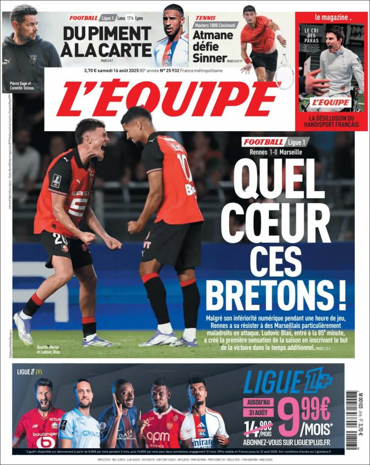 Portada de L'Equipe (Francia)