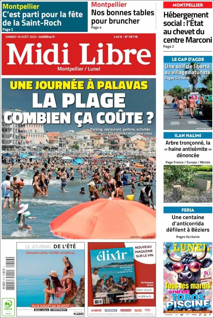 Portada de Midi Libre (Francia)