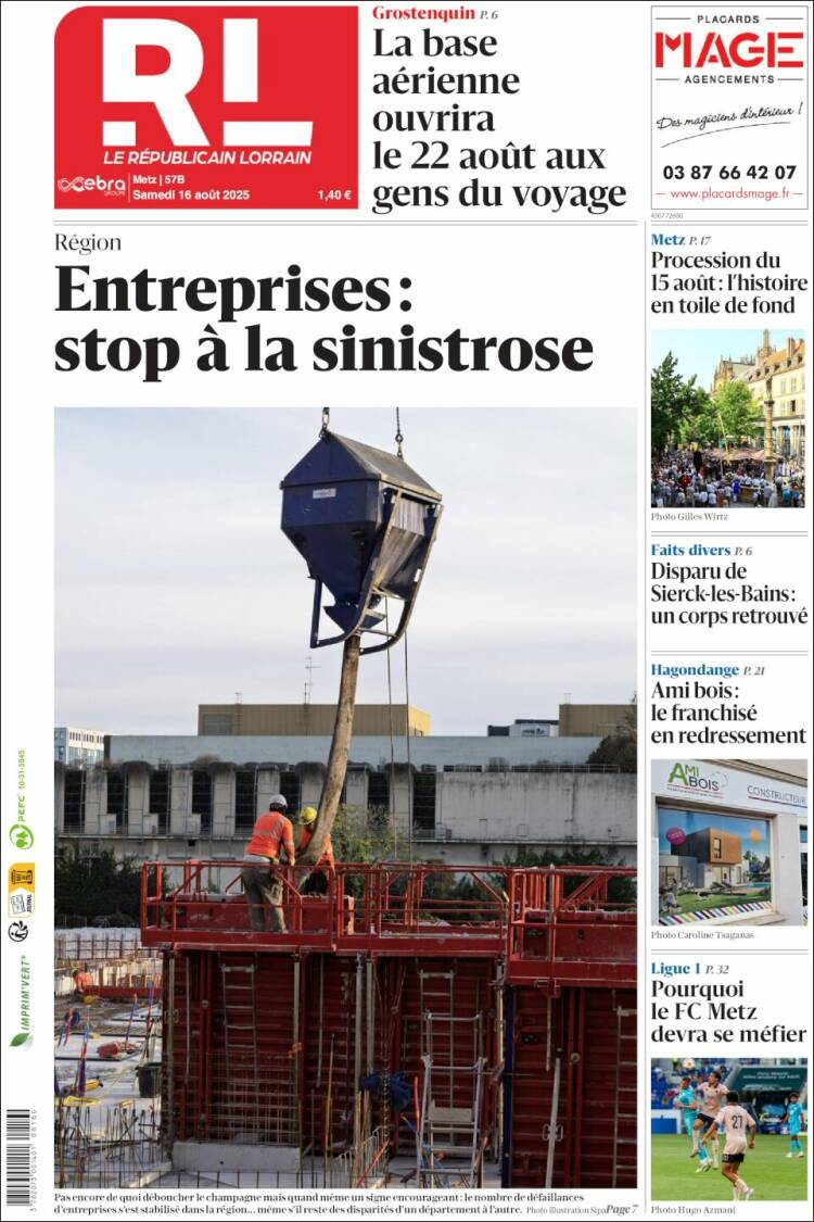 Portada de Le Republicain Lorrain (Francia)