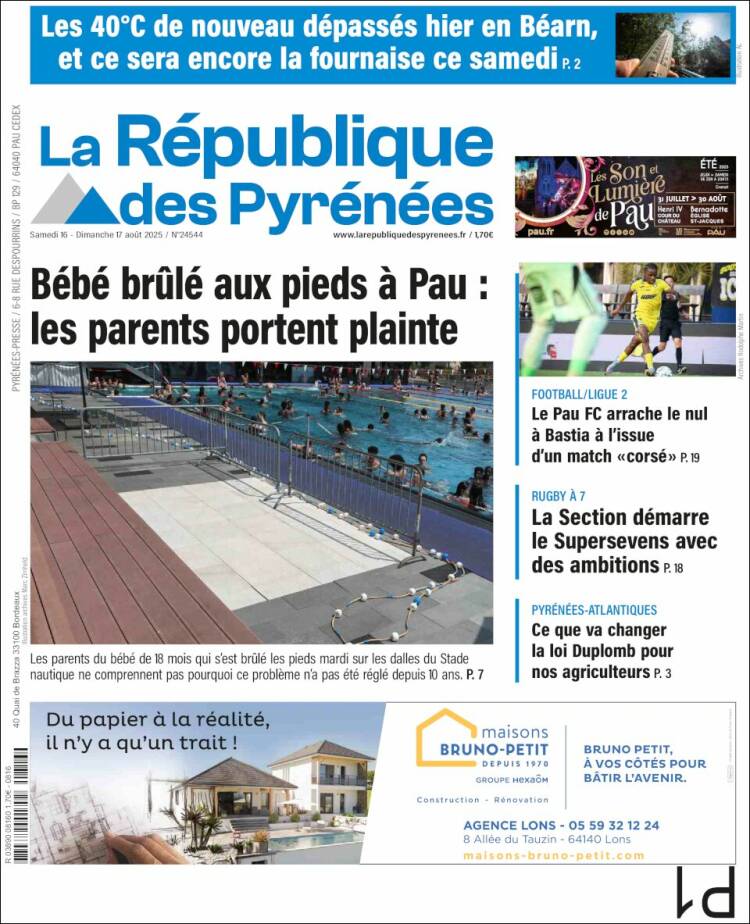 Portada de La République des Pyrénées (Francia)