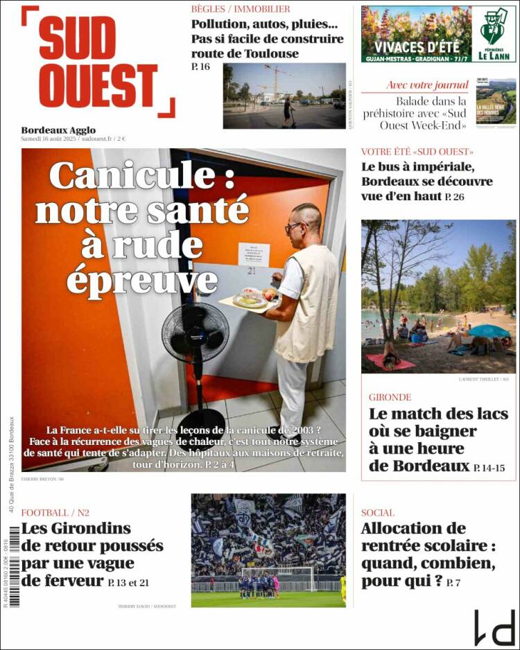Portada de Sud Ouest (Francia)