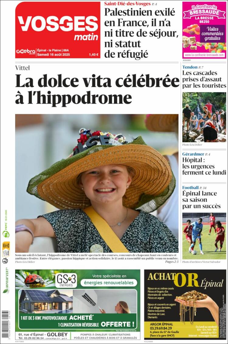 Portada de Vosges Matin (Francia)