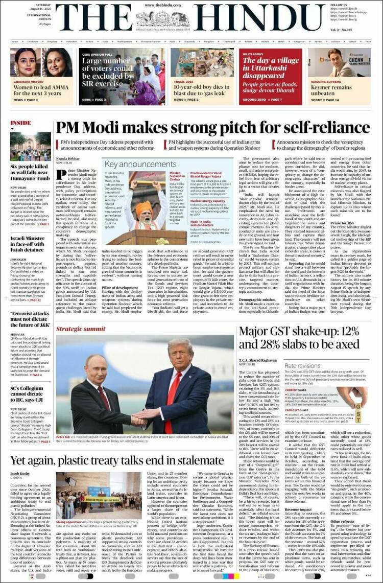 Portada de The Hindu (India)