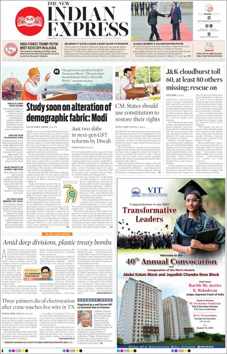 Portada de New Indian Express (India)