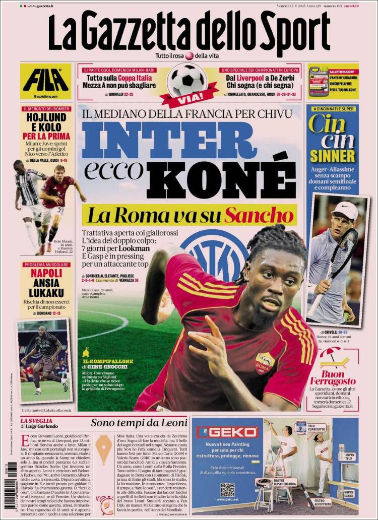 Portada de La Gazzetta dello Sport (Italia)
