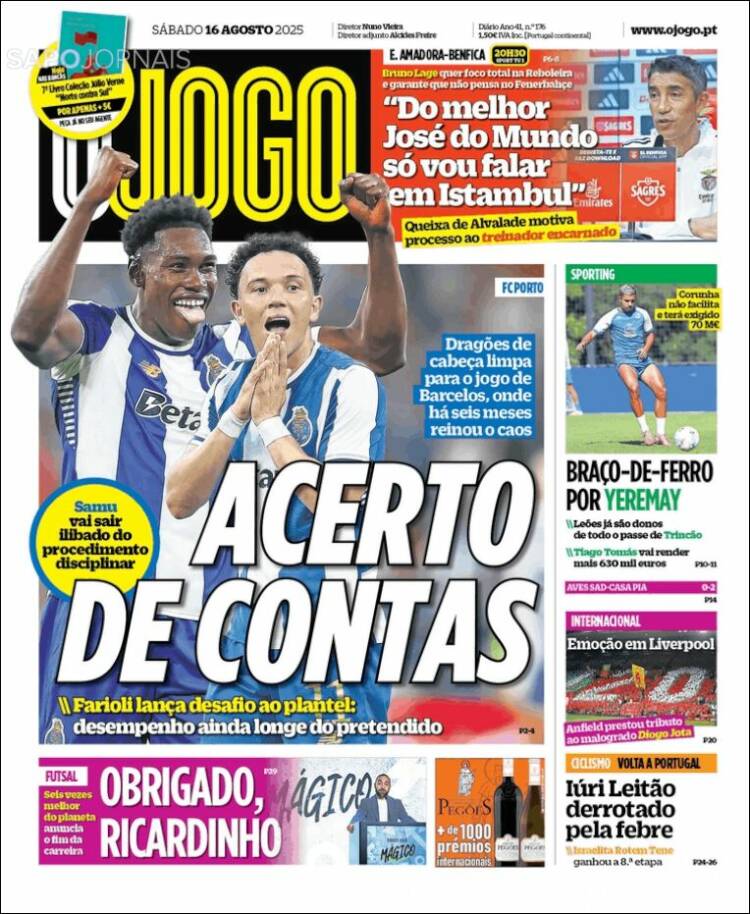 Portada de O Jogo (Portugal)