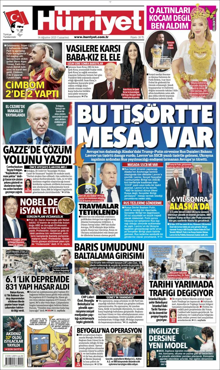 Portada de Hürriyet (Turqu&iacute;a)