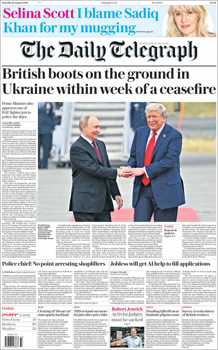 Portada de Daily Telegraph (Reino Unido)