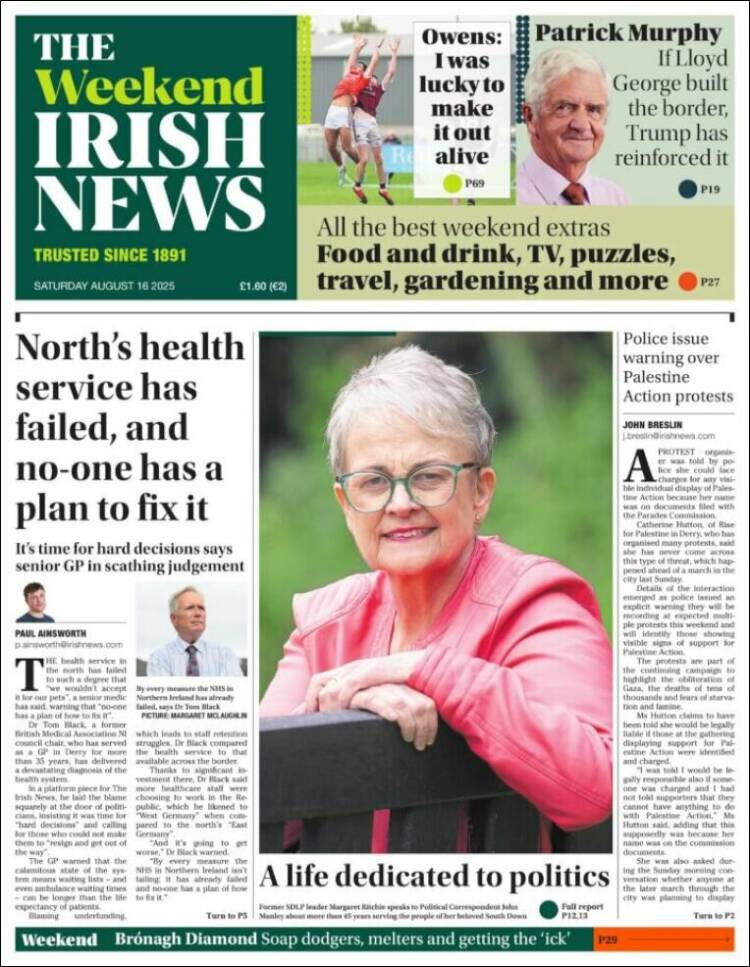 Portada de Irish News (Reino Unido)