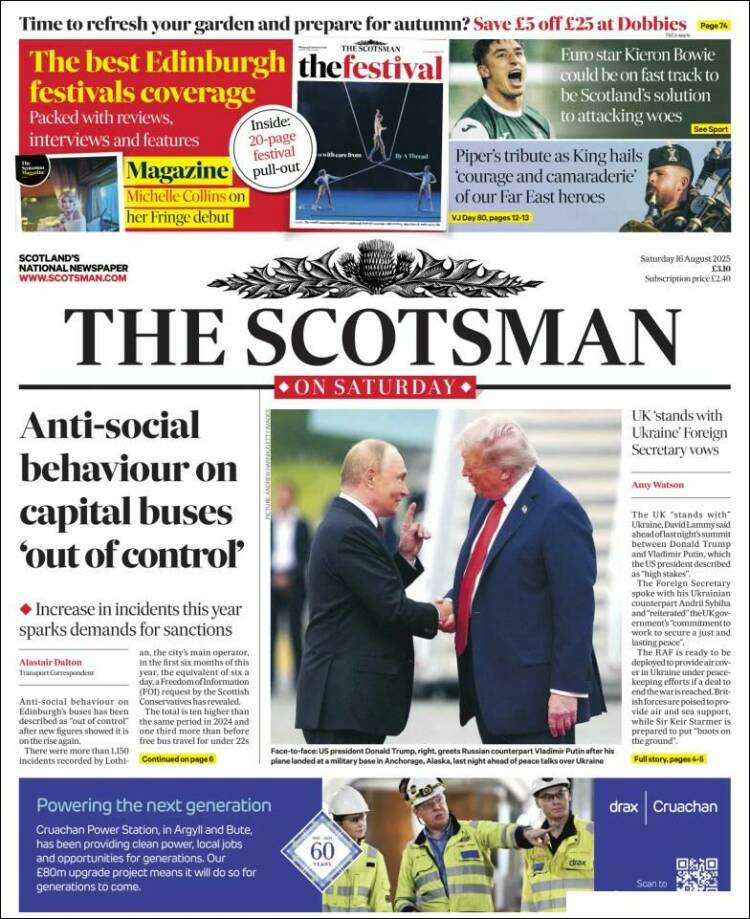 Portada de The Scotsman (Reino Unido)