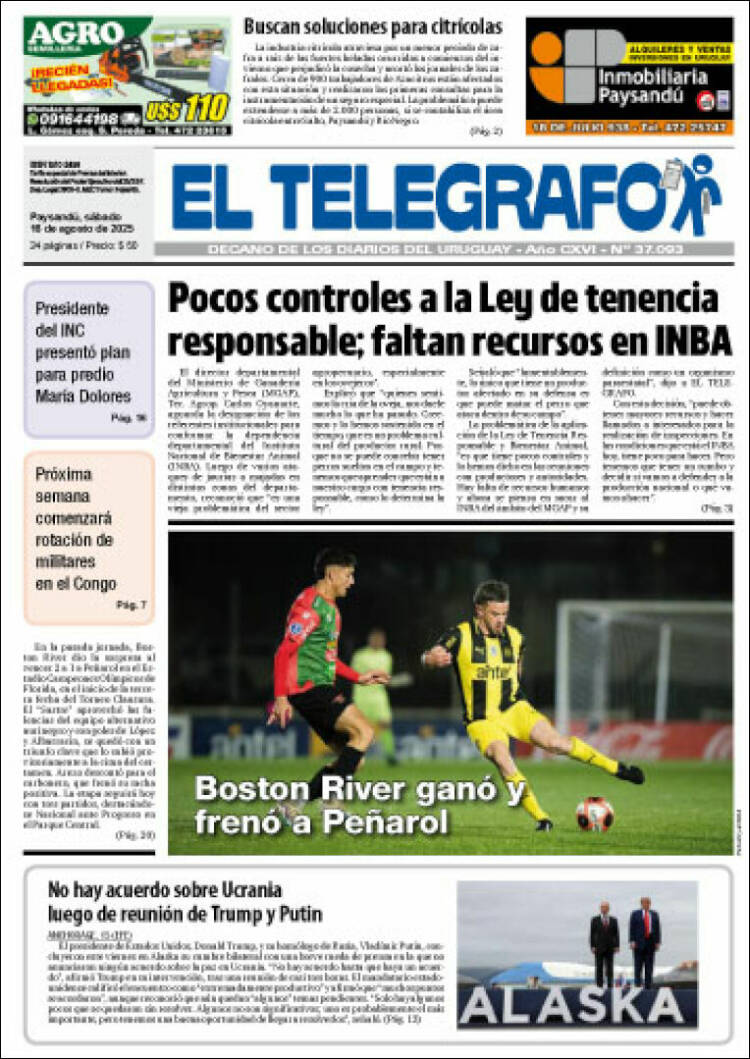 Portada de El Telégrafo (Uruguay)