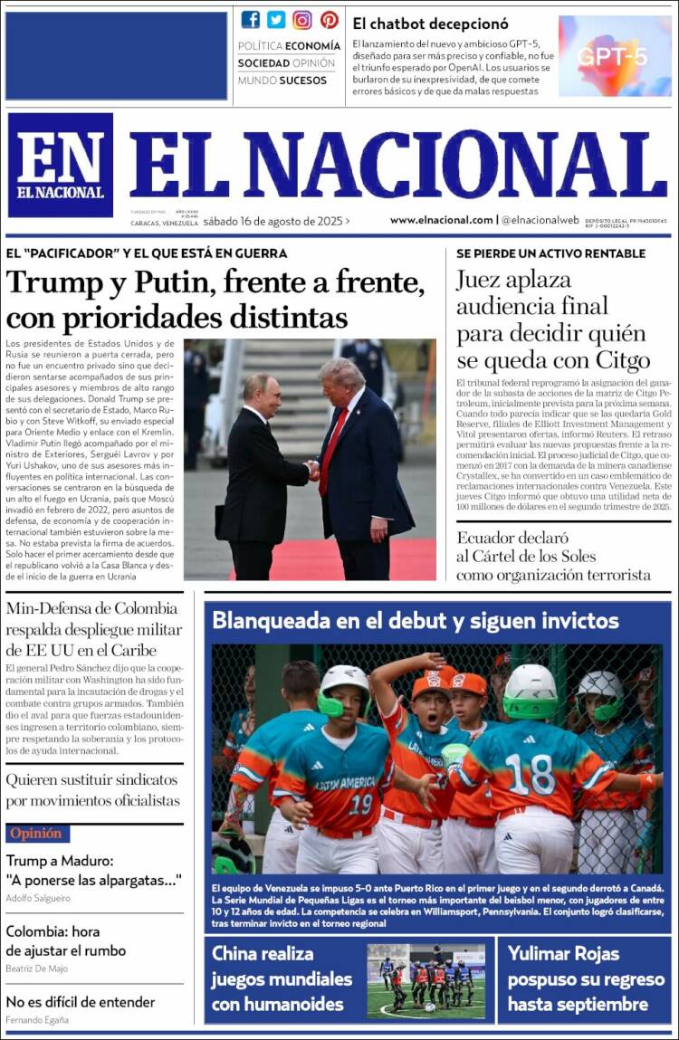 Portada de El Nacional (Venezuela)