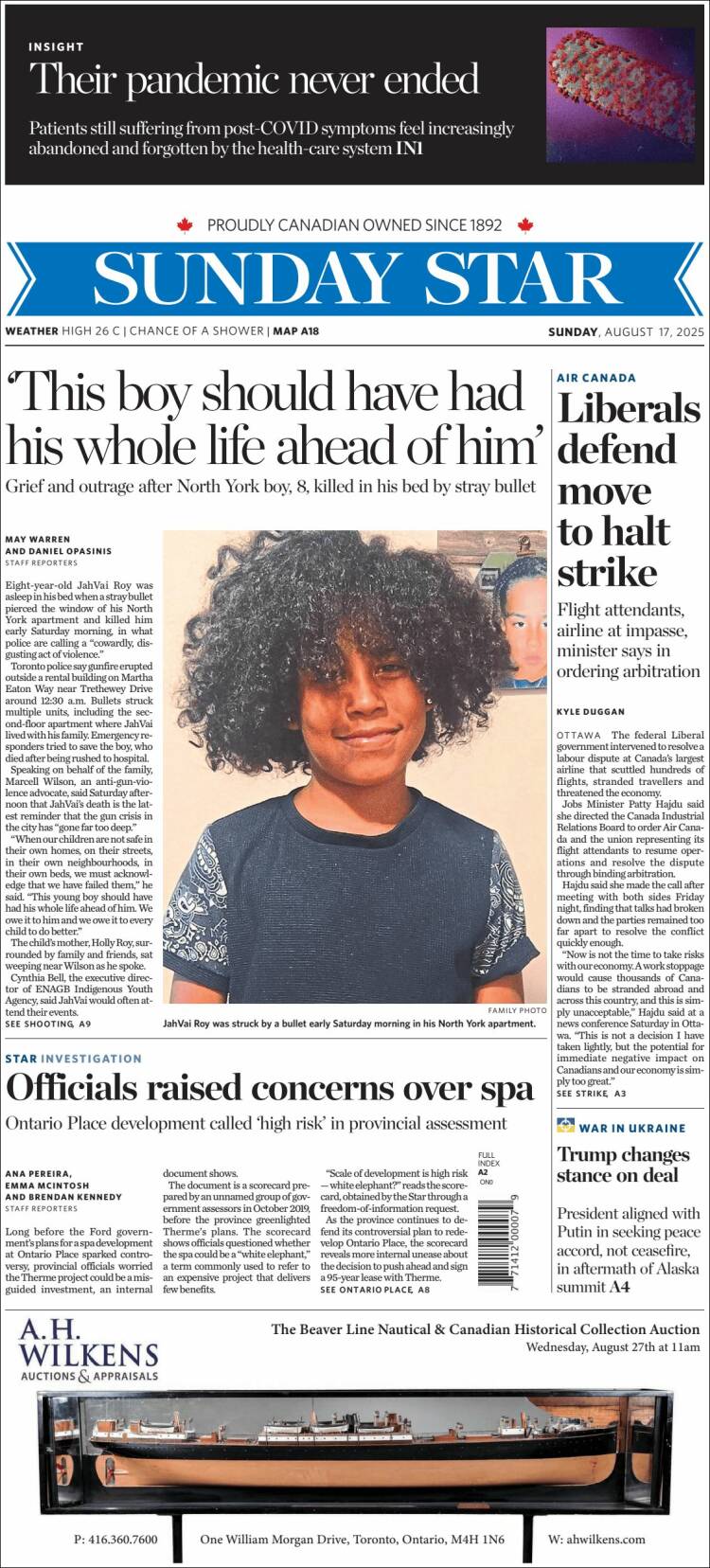 Portada de The Toronto Star (Canadá)