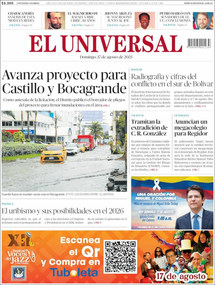 Portada de El Universal (Colombia)