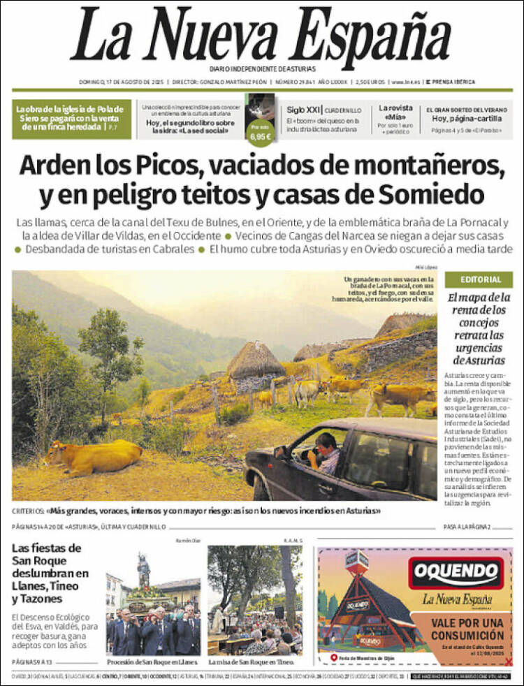 Portada de La Nueva España (España)