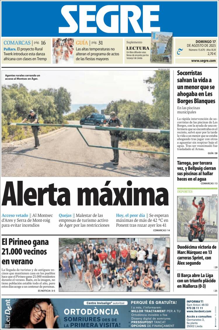 Portada de Segre  (Espagne)