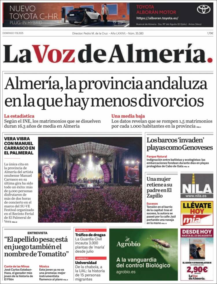 Portada de La Voz de Almería (España)