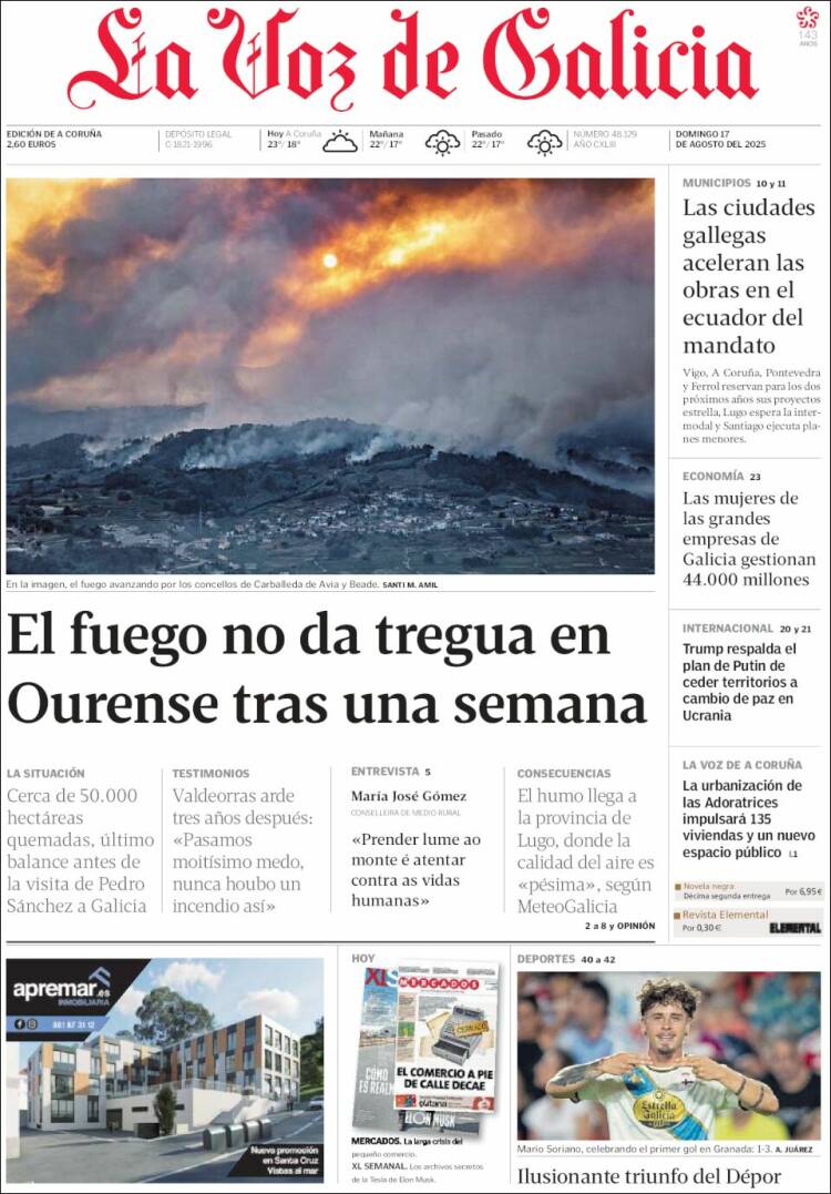 Portada de La Voz de Galicia (España)