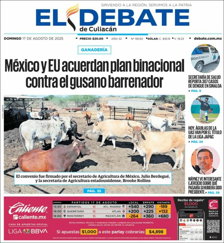Portada de El Debate de Culiacán (México)