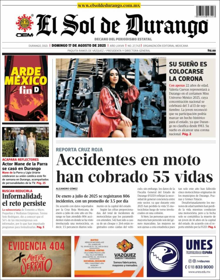 Portada de El Sol de Durango (México)