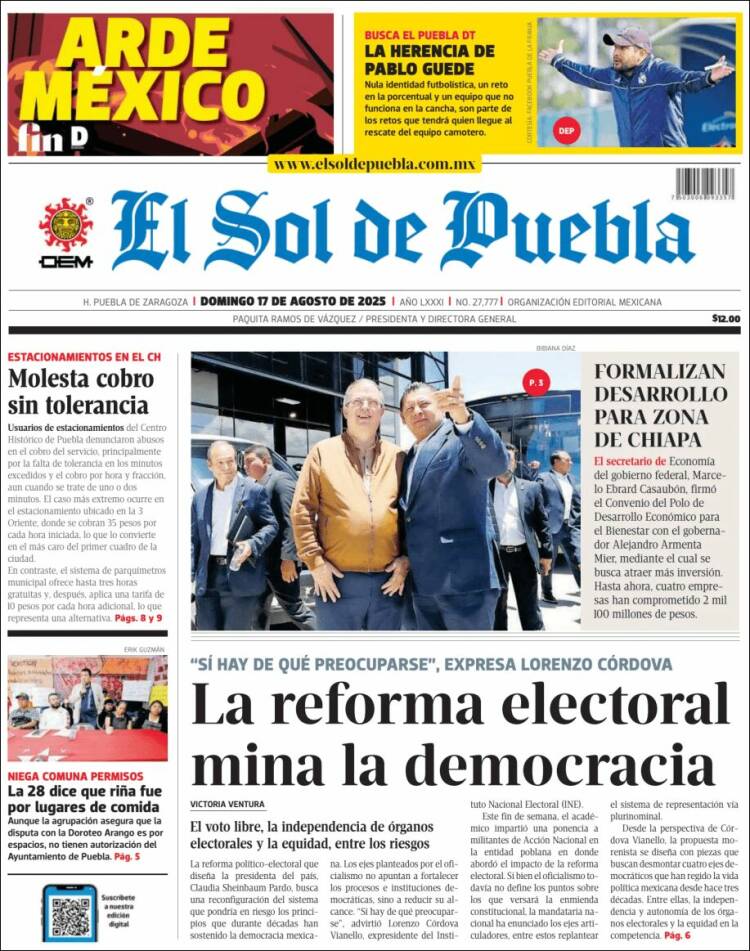 Portada de El Sol de Puebla (México)