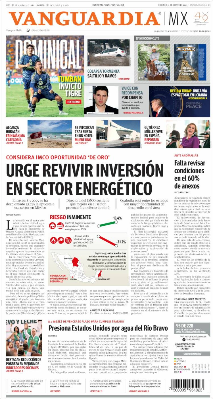 Portada de Vanguardia (México)