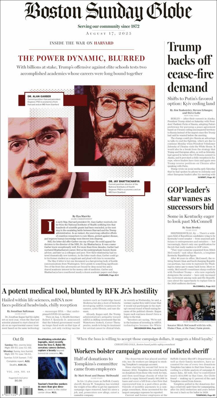 Portada de Boston Globe (USA)