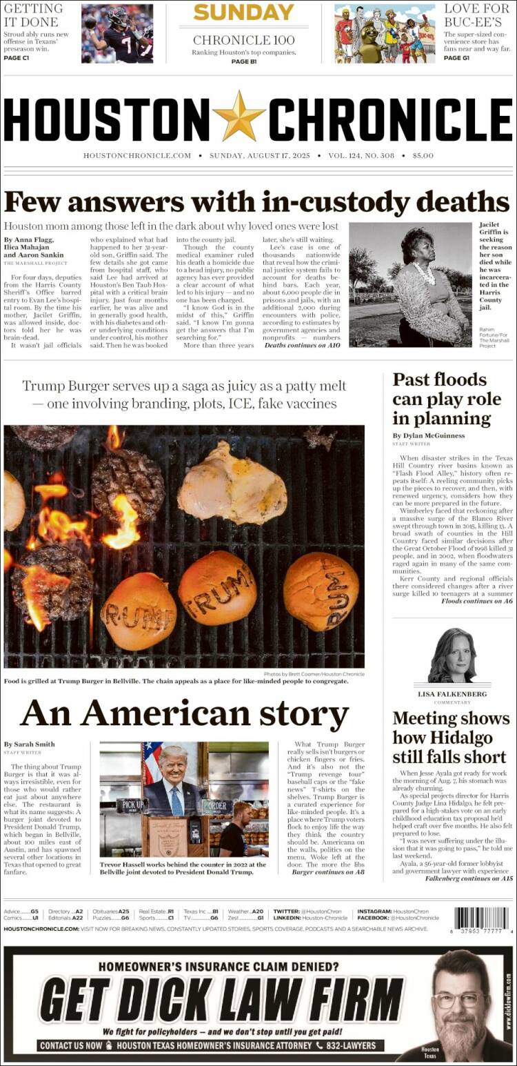 Portada de Houston Chronicle (USA)