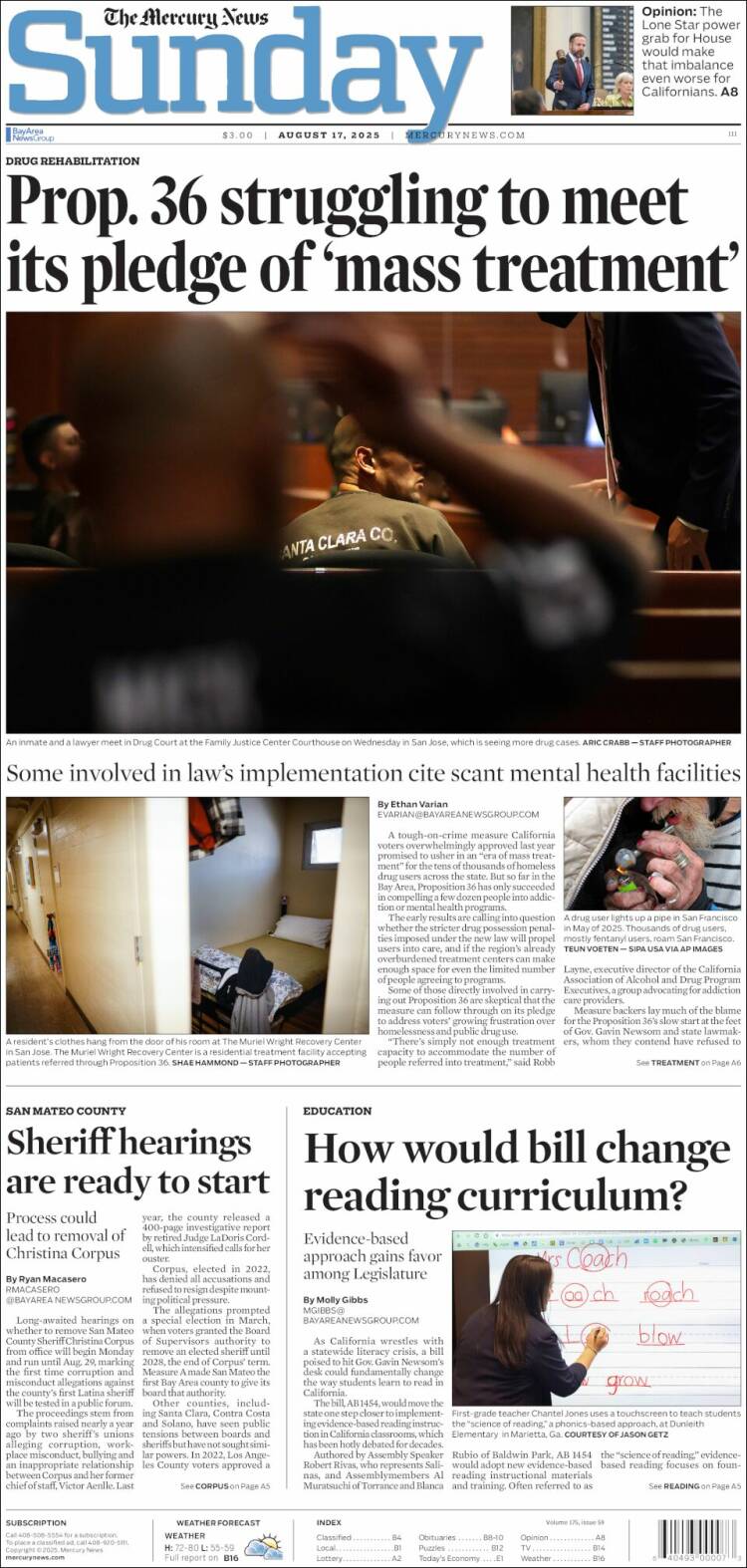 Portada de San Jose Mercury News (USA)