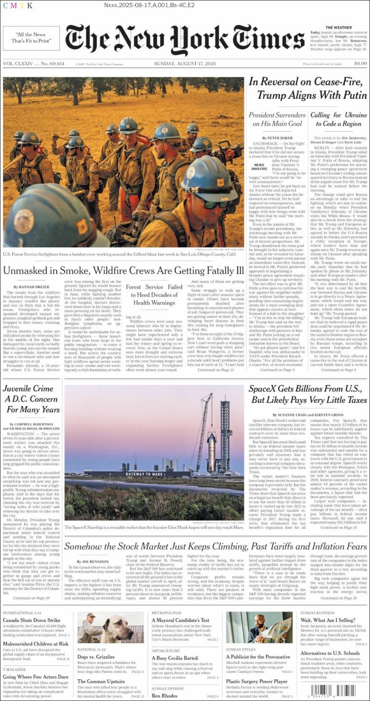 Portada de New York Times (USA)
