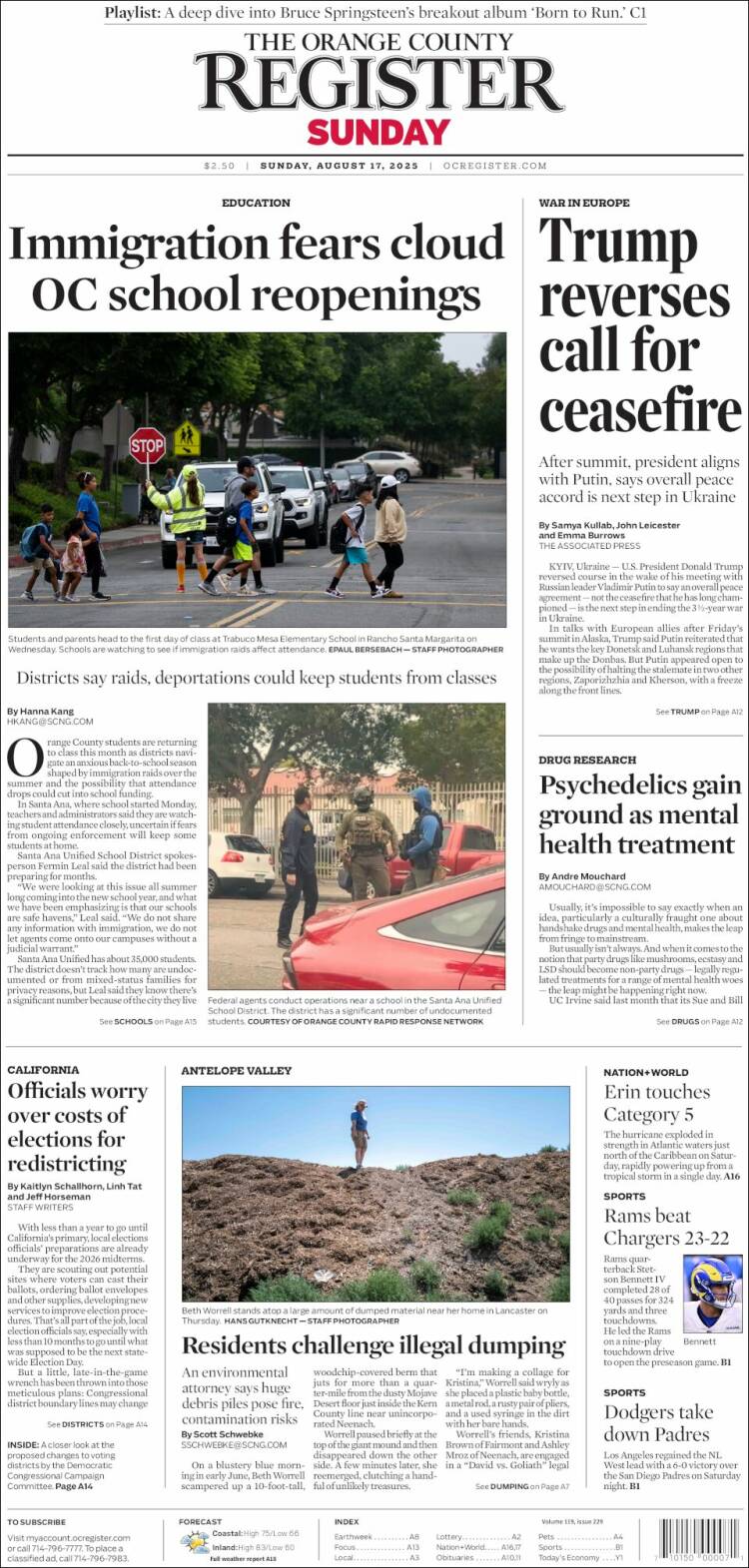 Portada de The Orange County Register (USA)