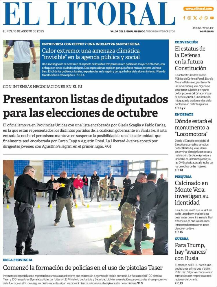 Portada de Diario El Litoral (Argentina)