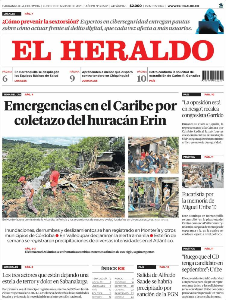 Portada de El Heraldo (Colombia)