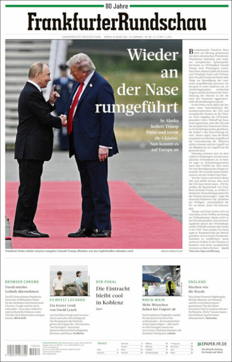 Portada de Frankfurter Rundschau (Allemagne)