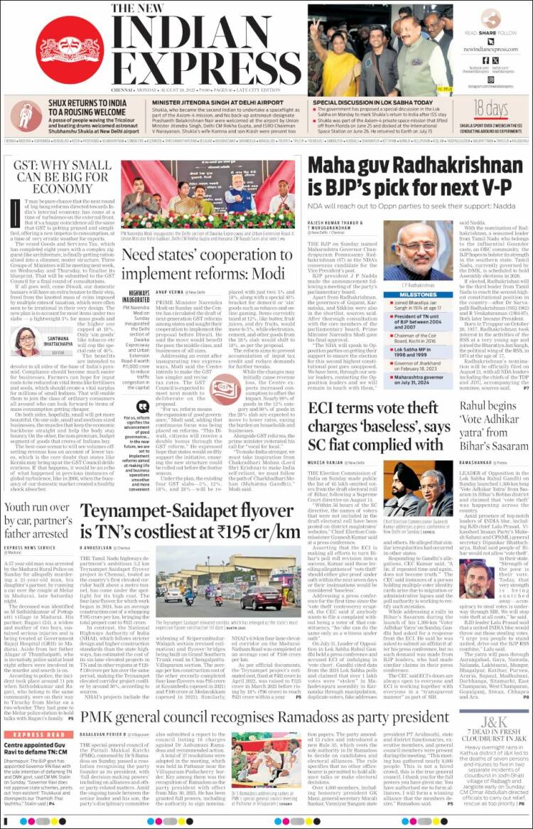 Portada de New Indian Express (Inde)