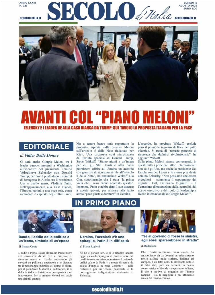 Portada de Secolo d'Italia (Italia)