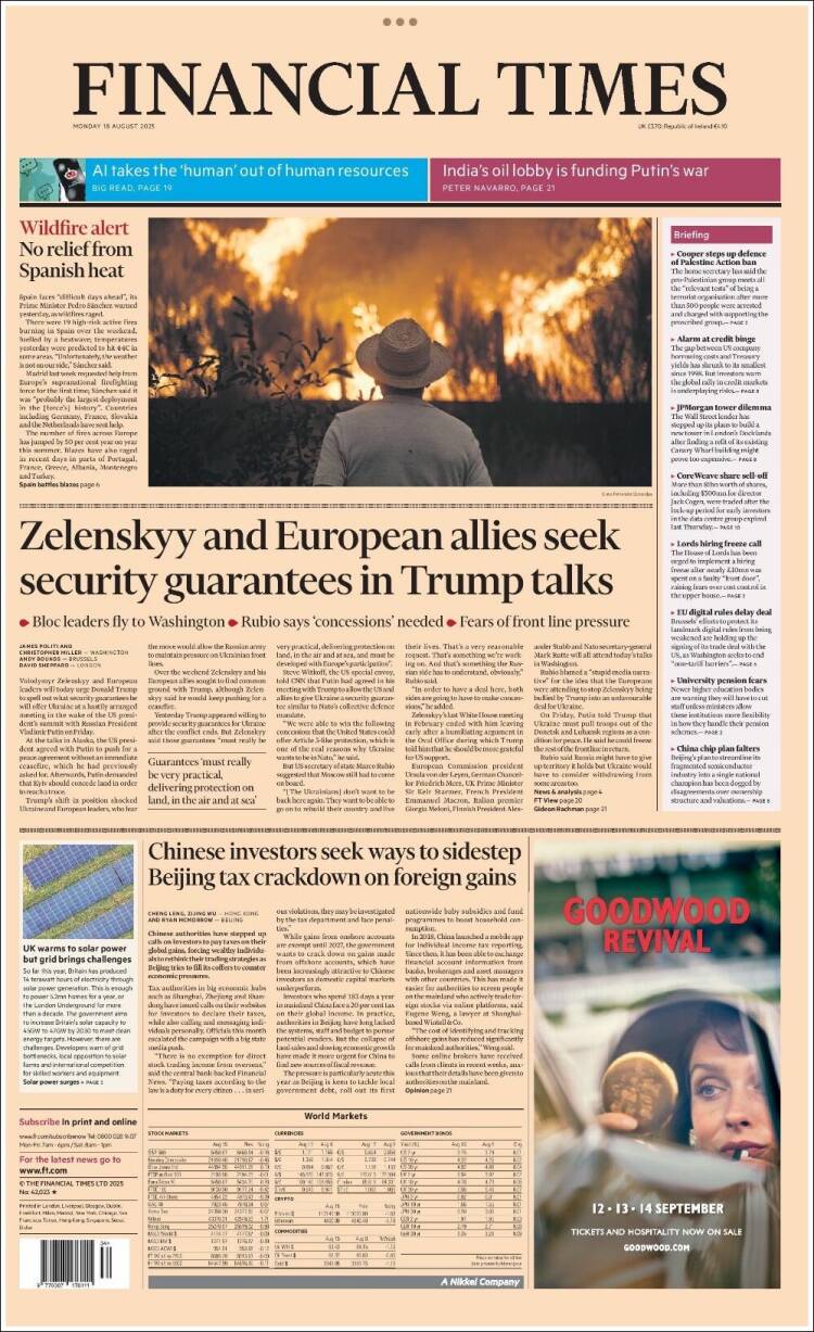 Portada de Financial Times (Reino Unido)