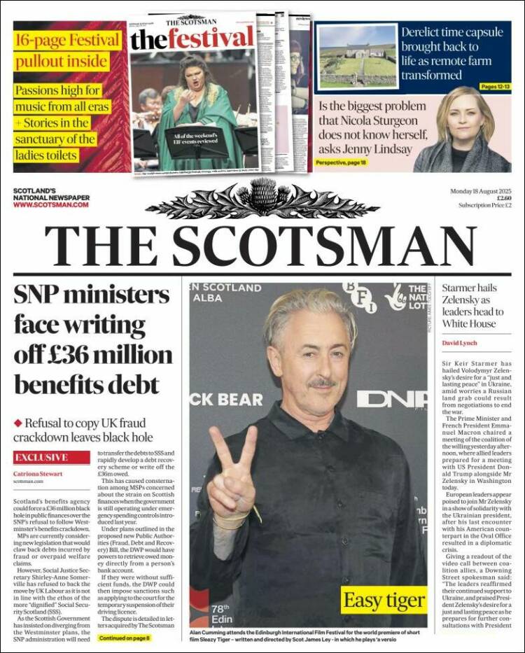 Portada de The Scotsman (Reino Unido)