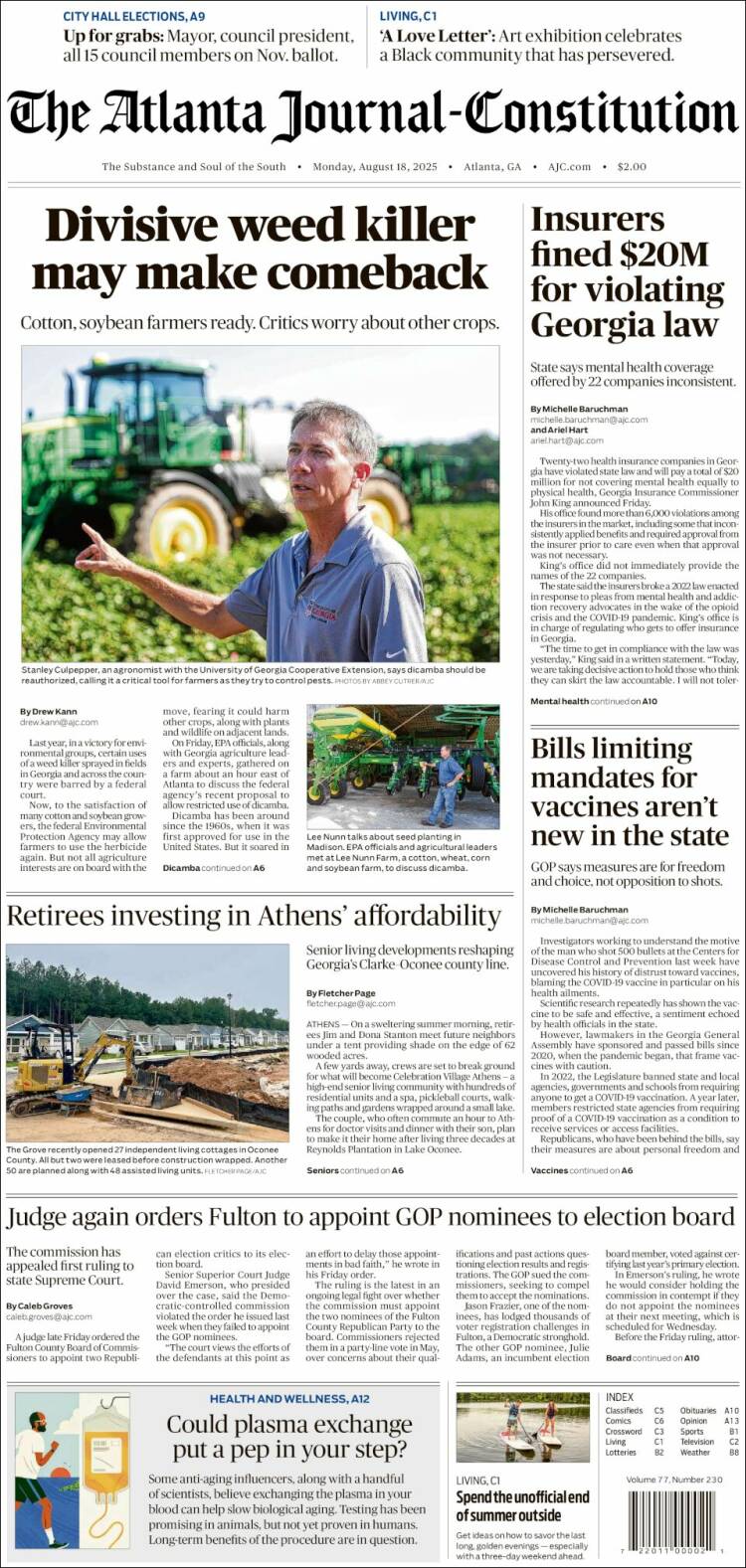 Portada de The Atlanta Journal-Constitution (USA)