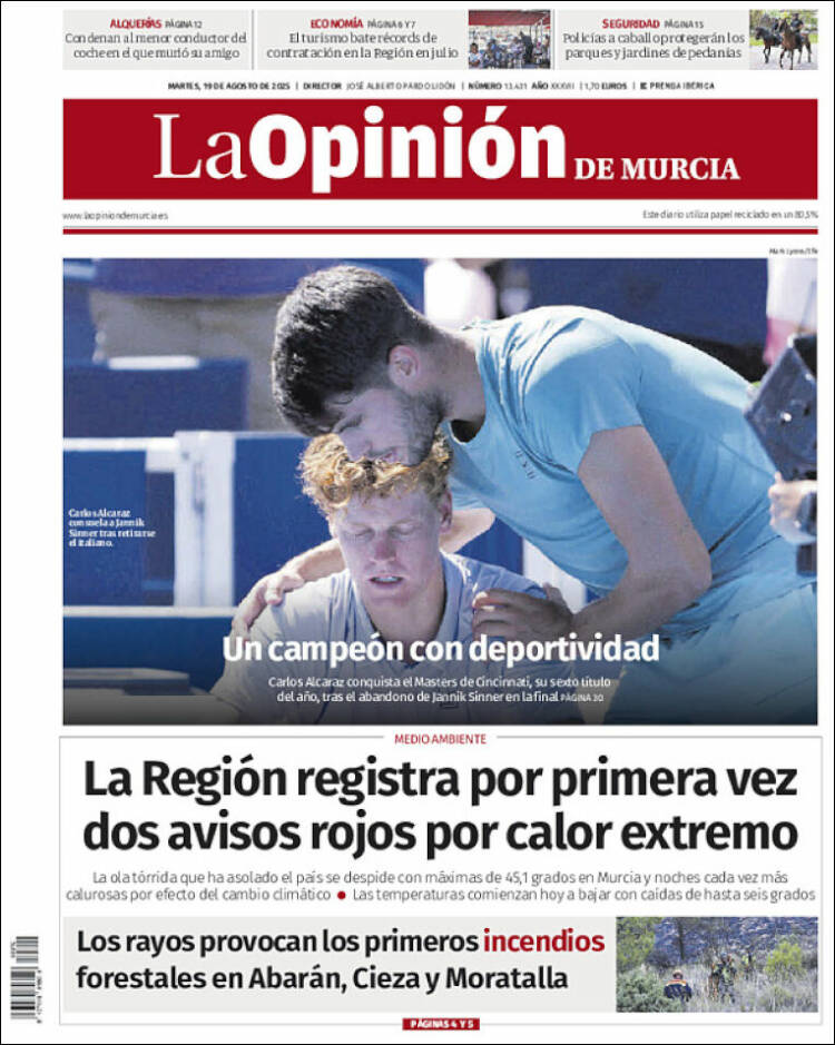 Portada de La Opinión de Murcia (Espagne)